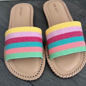 ON 34th Playful Yellow and Pink Sandals with Minimalist Design